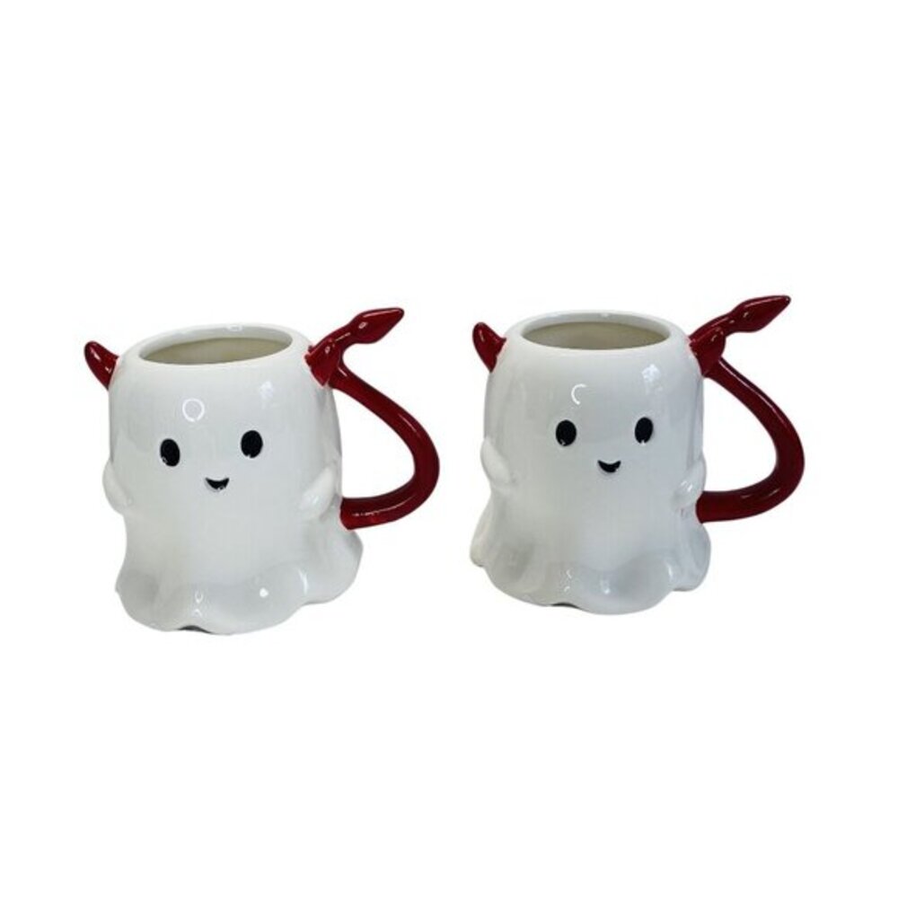 Ghost Red Devil Horns & Tail Ceramic Mugs Set Of 2 By Jack O Lantern Lane